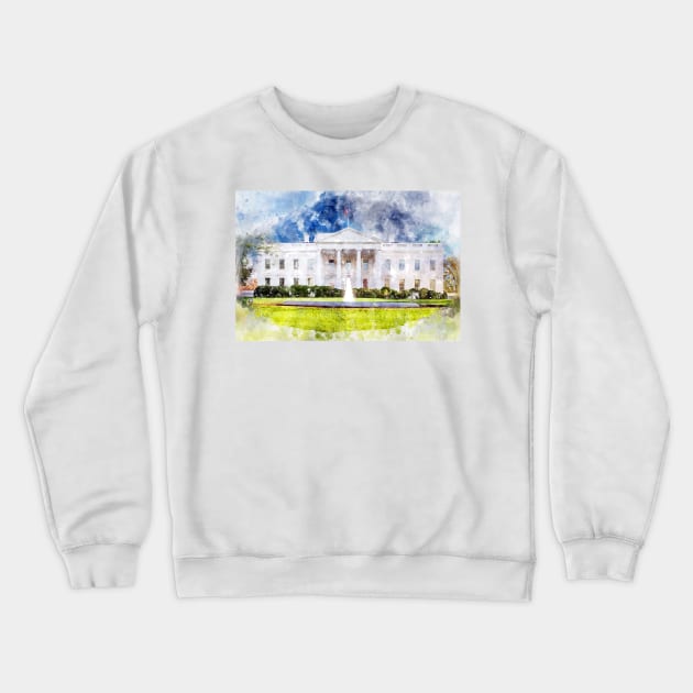 The White House in Washington DC Watercolor - 01 Crewneck Sweatshirt by SPJE Illustration Photography